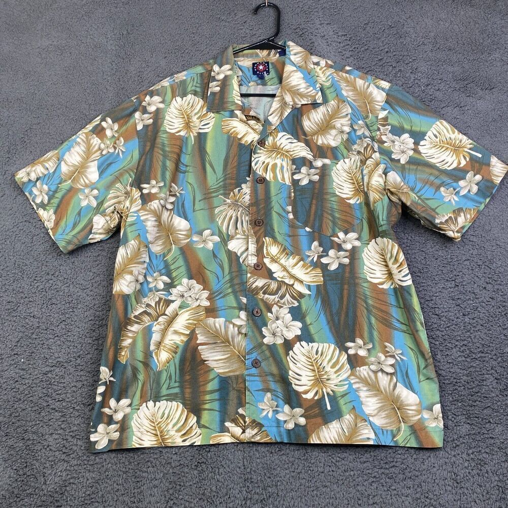 Panhandle Men's Size L Floral Hawaiian Short Sleeve Camp Shirt Cotton AOP